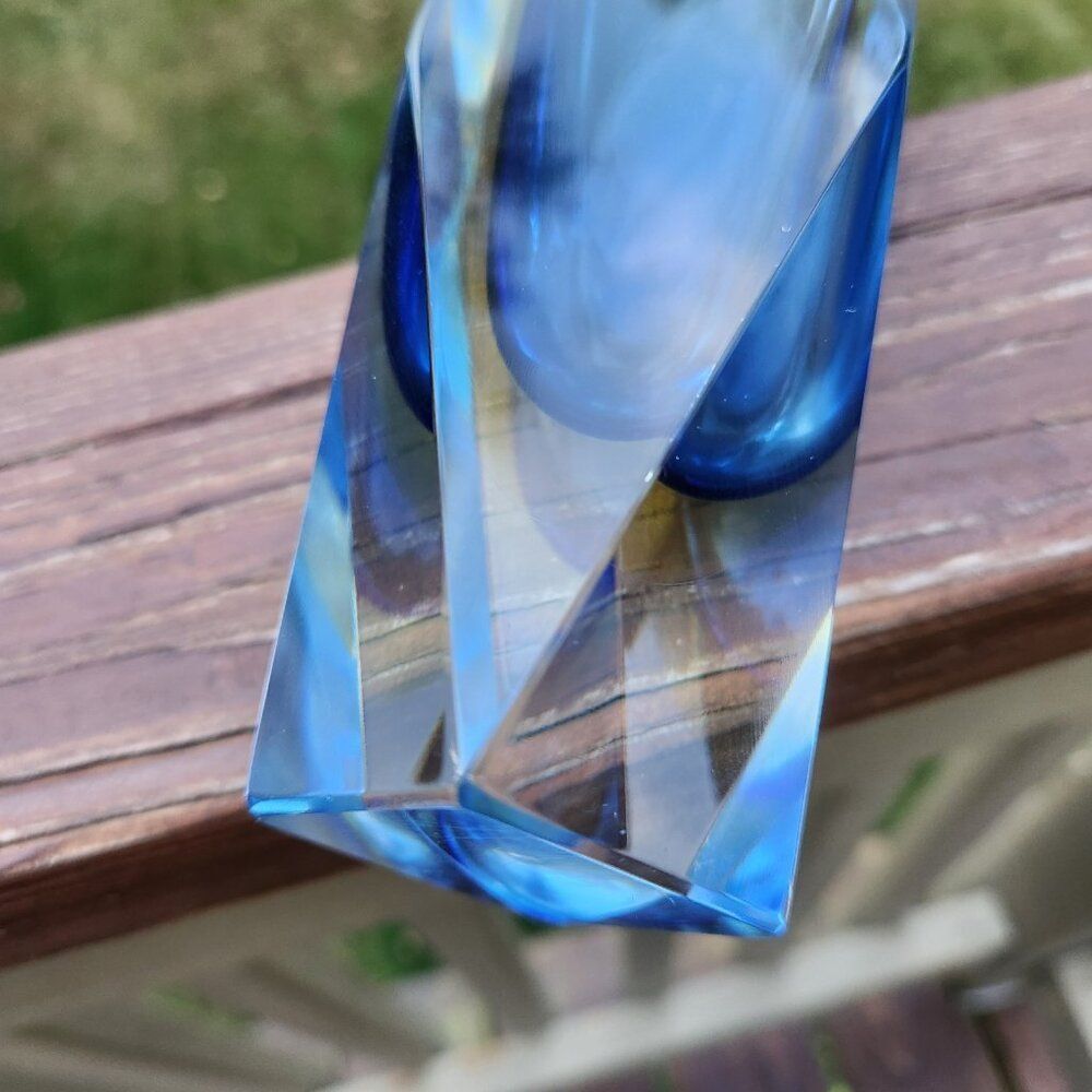 Murano Mandruzzato Sommerso Faceted Glass Blue Gold Layer Vase Italy Vintage 6.5 - Picture 4 of 10